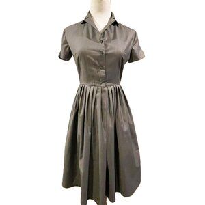 Vintage 1950s style Gray Dress A-line pleated Sz S  Full Skirt Dress